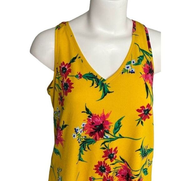 Express Yellow Pink Floral Sleeveless V Neck Stretch Top sz XS - Picture 2 of 7